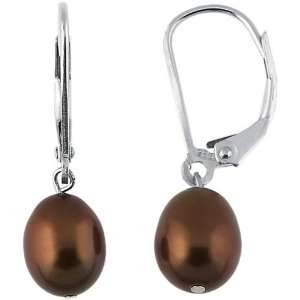 Sterling Silver 8mm Chocolate Freshwater Pearl Earrings Jewelry