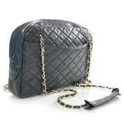 CHANEL Vintage Lambskin Quilted Tote Bag Purse Navy CC  