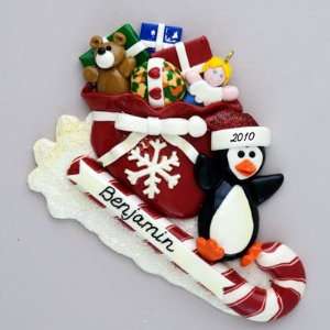  Penguin on Toboggan with Bag of Toys Personalized 