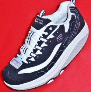   SKECHERS SHAPE UPS METABOLIZE Black/White Leather Sneakers Shoes 7.5