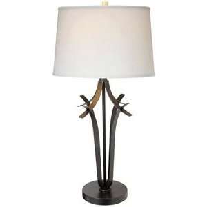 LS 21934WHT Table Lamp, Antique Bronze Metal Body with Off White Drum 