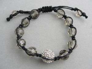 Faceted Smoky Glass Bead Macrame Bracelet w Pave Ball  