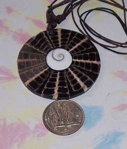 black sliced shell set in resin Pendant Necklace on adjustable chord 
