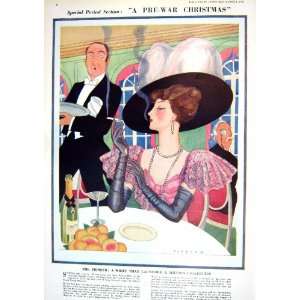  1930 ANTIQUE COLOUR PRINT LADY SMOKING CIGARETTE DINNER 
