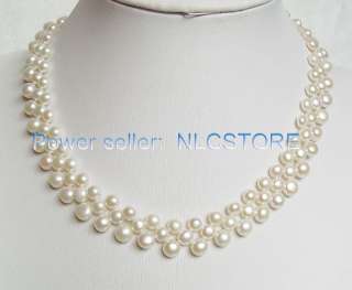 Chokers white 3 rows AAA genuine pearl necklace  