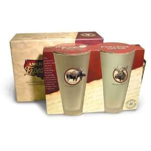NORTH AMERICAN MOOSE    2pc   16 ounce PINT FROSTED GLASS TUMBLER SET 
