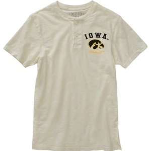  Iowa Hawkeyes White Slub Knit Cotton Henley T Shirt 