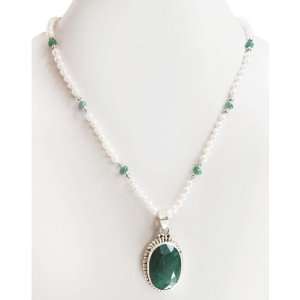  Natural Gorgeous Single Strand Fresh Water Pearl & Emerald 