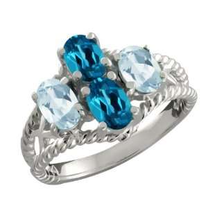 96 Ct Oval London Blue Topaz and Sky Blue Aquamarine Sterling Silver 