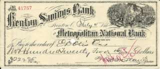 1883 Cancelled Check Kenton Savings Bank Kenton,Ohio  