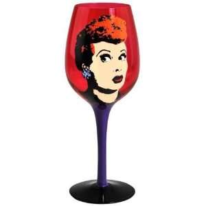 Love Lucy Themed Wine Glass with Red & Purple Warhol Pop Art Design 