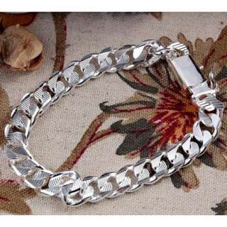 925Sterling Silver Mans Grain Square Clasp Bracelet 10MM BY77  