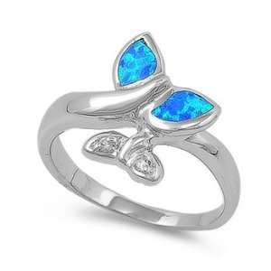   Silver Whale Tail Blue Opal Ring (Size 5   8)   Size 6 Jewelry