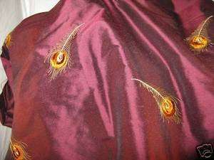 Silk Shantung Burgandy Thai Embroidered Silk fabric 54w  
