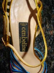 OMBELINE PARIS Metallic LEATHER Heels Sandals 7 FAB  