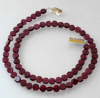 EXCELLENT RED GARNET FACETED COINS BEADS SILVER ARTISAN NECKLACE 18 