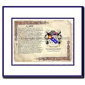  Coen Coat of Arms/ Family History Wood Framed