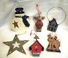 NEW set of 6 Country CHRISTMAS ORNAMENTS Wood Tin Star 