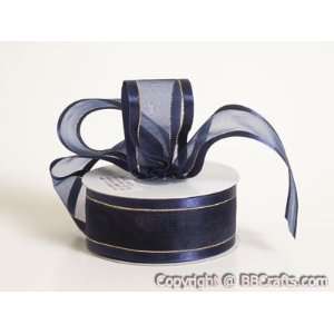   Ribbon Gold Satin Edge 7/8 inch 25 Yards, Navy Blue with Gold Edge