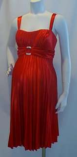 New Cocktail Red Satin Pleats Maternity Dress LARGE NWT  