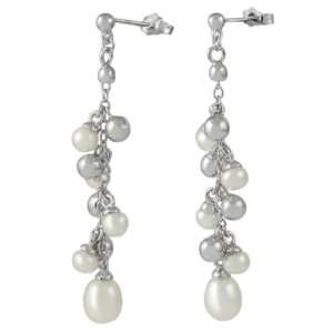    Sterling Silver Fresh Water Pearl Cluster Earrings Jewelry