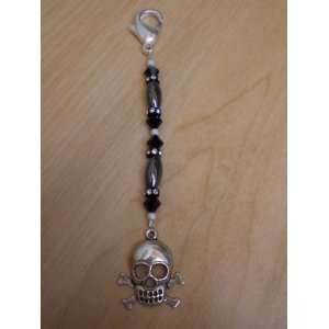  Hematite Jet Swarovski Skull Bones Keychain Zipper Pull 