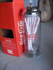 1992 Coca Cola Heavy Glass Straw Dispenser MIB  