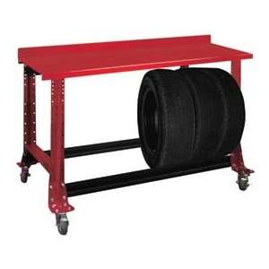 Tire Cart W/ Painted Steel Bench Top 54 1/2W X 25 5/8D X41H Carmine 