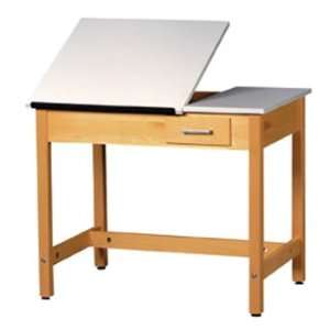 Drawing Table with Center Drawer, 30 in H, 1 Piece Adjustable Top 