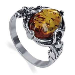  Sterling Silver Amber Oval Shape Ring Size 5 Jewelry