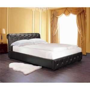   Queen Size Bed With Durable Faux Leather Scrolled Tuft Style Headboard
