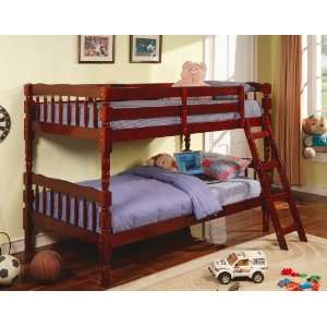  Twin Size Bunk Bed with Ladder in Cherry Finish Furniture 
