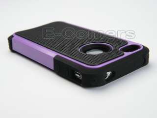 Purple Combo Hard Soft 2 Pieces Cover Case Skin For iPhone 4 4S 4G 