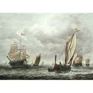  Ships in a Breeze Etching Van de Velde Younger, William 