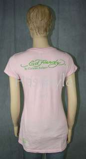 Ed Hardy Pink DEVIL MERMAID Rhinestones T Shirt NWT original **RARE 