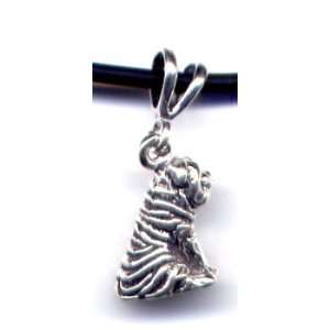 Shar Pei Charm Pendant 16 Black Cord Necklace Sterling Silver Jewelry 