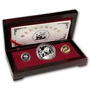    1990 3 Coin Prestigious Chinese Panda Set Sports Collectibles