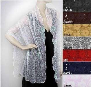 WHITE MESH SEQUIN Formal Evening Shawl Party Wrap Scarf  