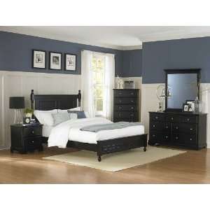 5pc Queen Size Bedroom Set Cottage Style in Black Finish  