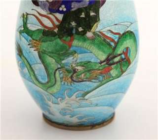   Ginbari Signed Small 19thC Cloisonne Figure Riding Serpent Vase  
