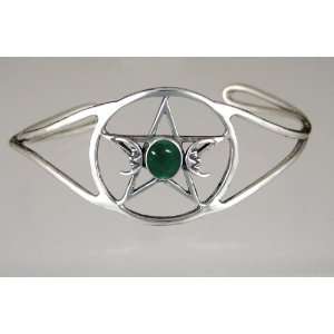 Stunning Sterling Silver Pentacle with Moons Cuff Bracelet Accented 