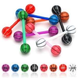 Black/Red Flexible Teflon Barbells with UV 2 Color Basket Balls   14G 
