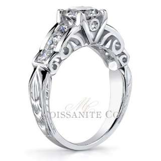 5mm Rounnd Princess Moissanite Scroll Engagement Ring  