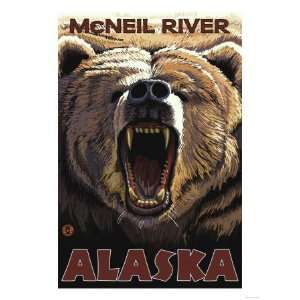  Bear Roaring, McNeil River, Alaska Giclee Poster Print 
