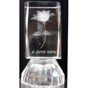  2 Inch 3d Laser Crystal Single Rose I Love You with Light 