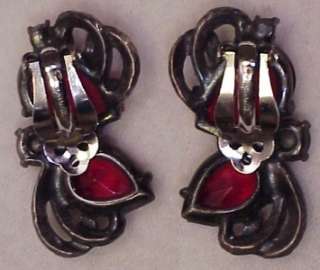 Schiaparelli Earrings ~ Excellent Condition ~ Red Stones ~ Pinkish 