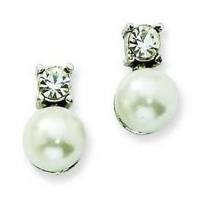  Silver tone Cultura Glass Pearl and Crystal Post Earrings 