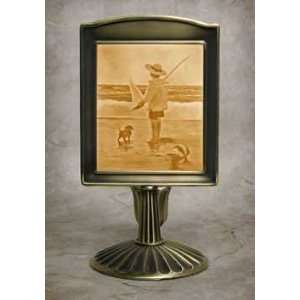  At the Sea Shore Lithophane Mantle Stand Antique Brass 
