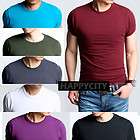 Mens Crew Neck Short Sleeve T Shirt Slim Fit High Stretch Cotton 