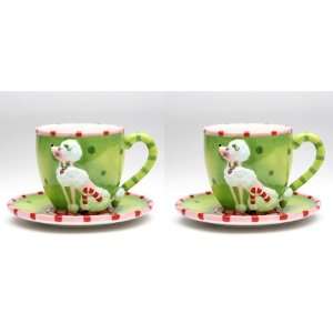    Ruby Earthenware Cup and Saucer, Set of 4